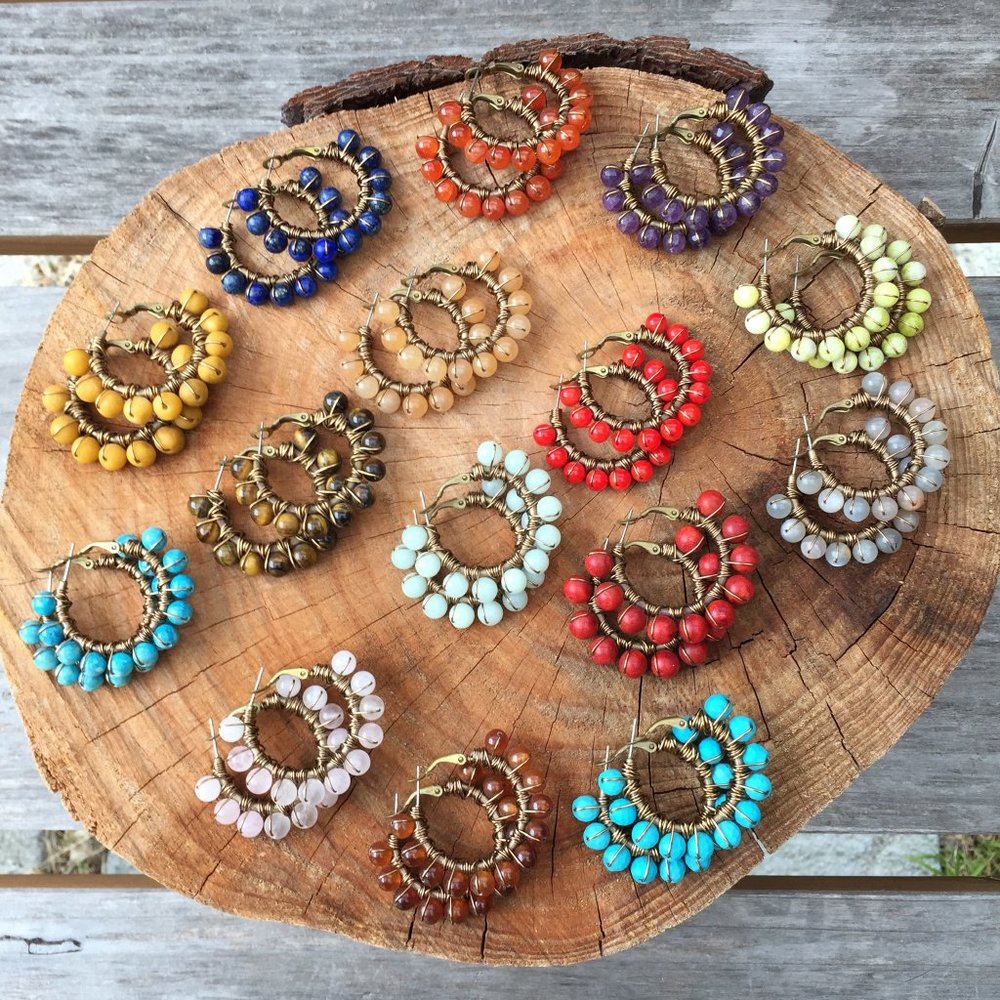GYPSIANA 💎 GEMSTONE HOOP . SEMI PRECIOUS GEMS + BRASS . HANDMADE IN CALIFORNIA - Picture 12 of 16